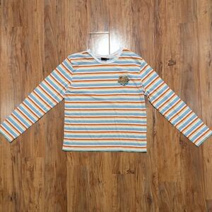 Santa Cruz Long Sleeve Cotton Tee Multicolor Stripe Graphic Women's Small EUC